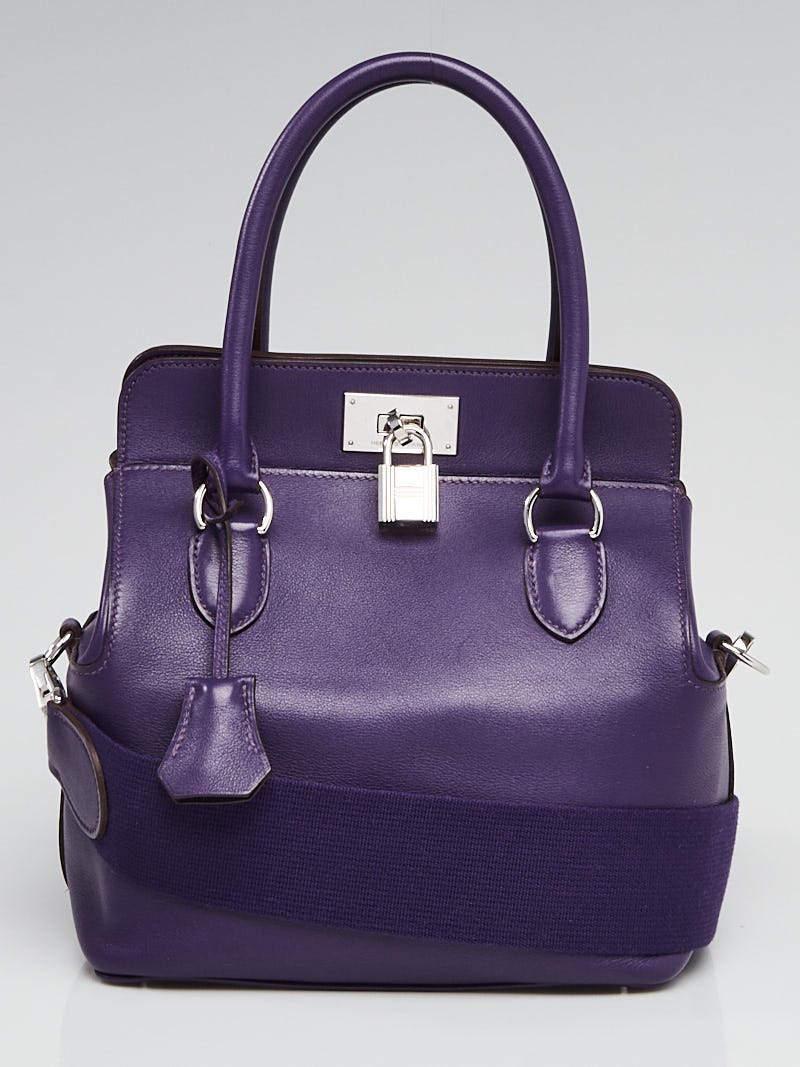 Hermes 20cm Anemone Swift Leather Palladium Plated Toolbox Bag