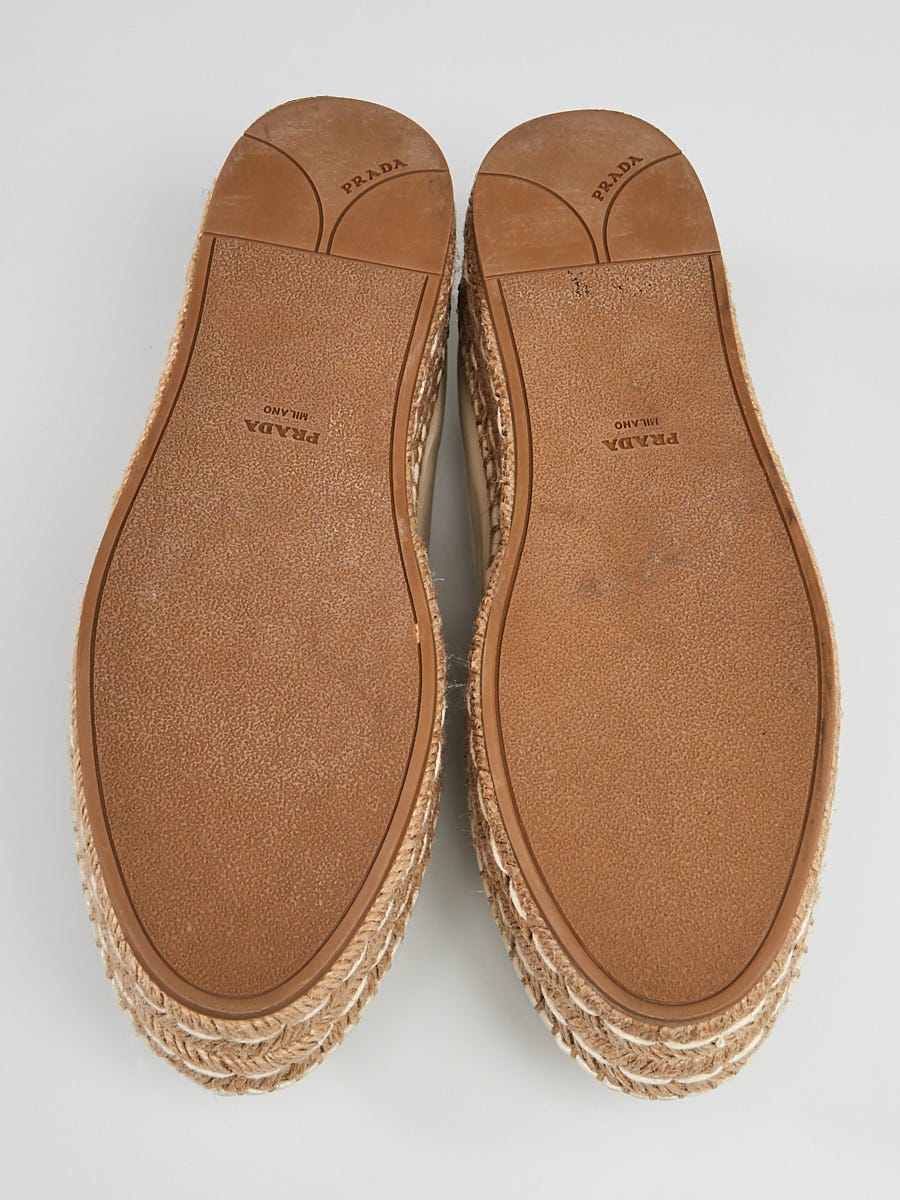 Prada Beige Patent Leather Platform Espadrilles Size 6.5/37