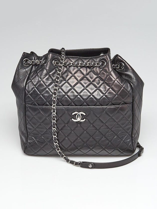 Chanel Black Quilted Lambskin Large Drawstring Shoulder Bag