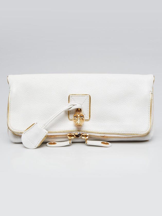 Alexander McQueen White Grained Calfskin Leather Padlock Foldover Clutch Bag