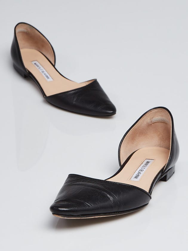 Manolo Blahnik Black Leather d'Orsay Flats Size 5/35.5