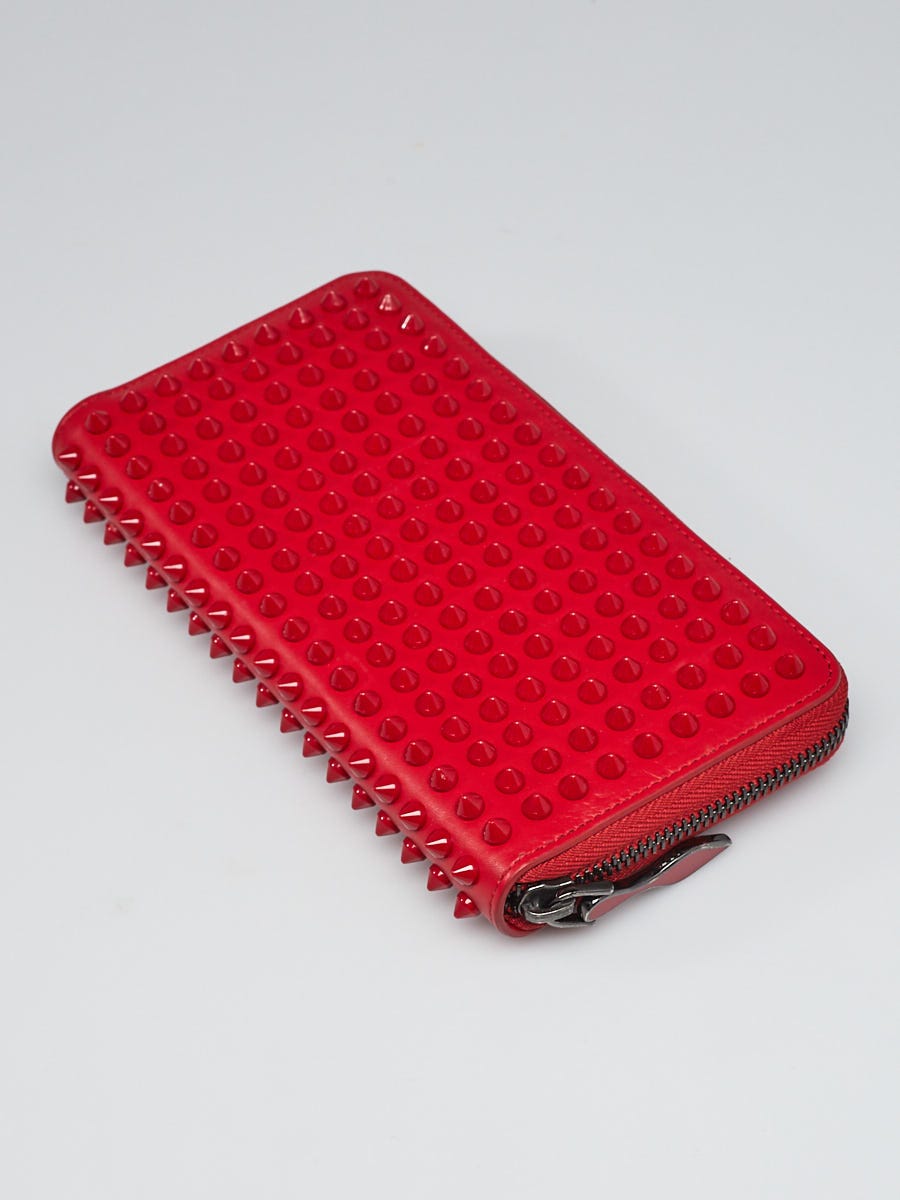 Christian Louboutin Red Leather Panettone Spikes Zip-Around Christian Louboutin Red Leather Panettone Spikes Zip-Around