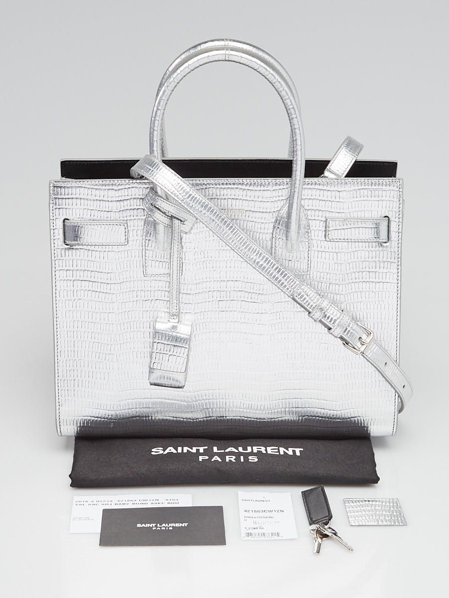 Yves Saint Laurent Silver Lizard Embossed Leather Baby Sac de Jour