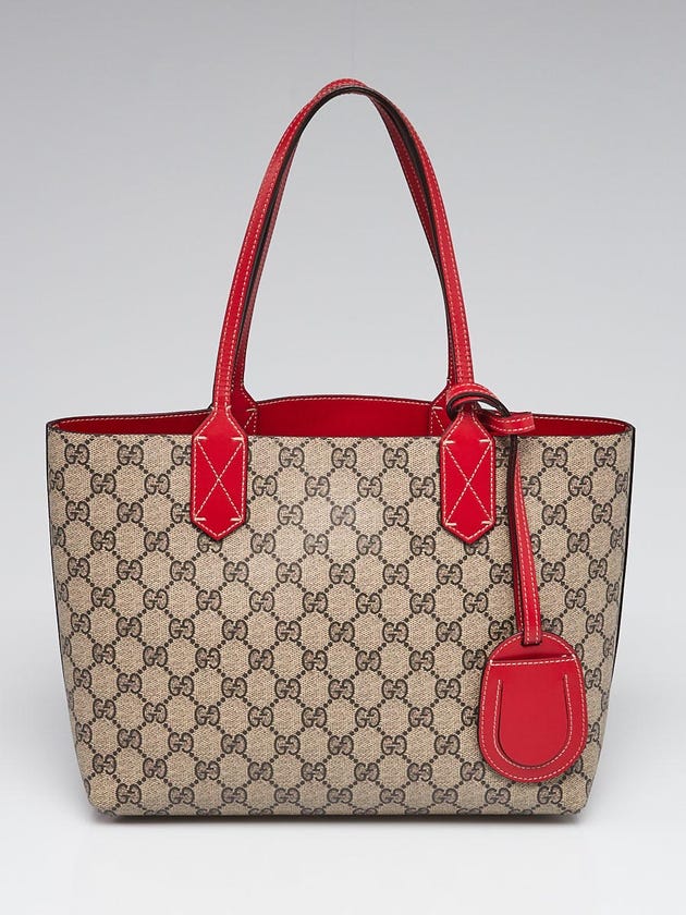 Gucci Beige/Red GG Coated Canvas Supreme Reversible Small Tote Bag