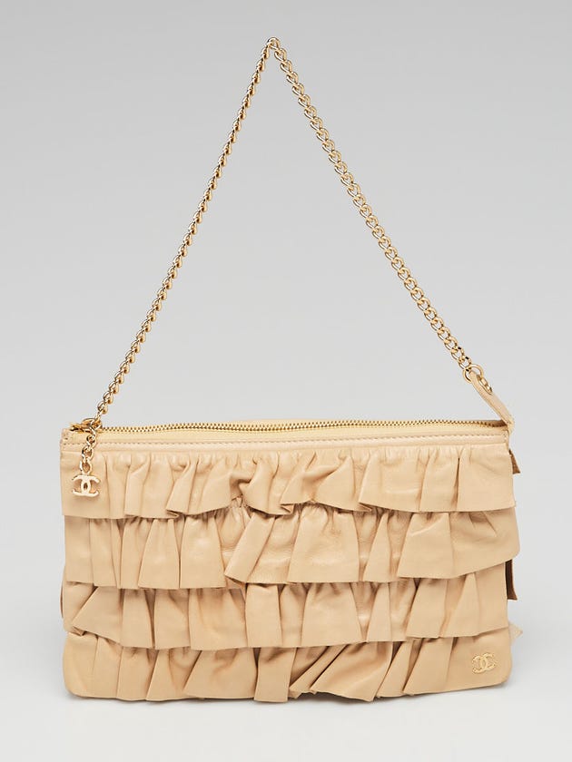 Chanel Beige Ruffled Lambskin Leather CC Clutch Bag