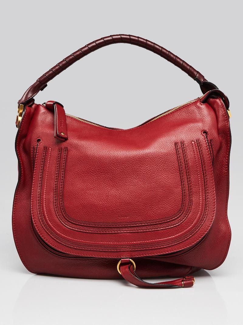 【関税＆送料込み】ChloAC Marcie In Garnet Leather Bags Chloe Garnet Pebbled Leather Large Marcie Hobo Bag | Yoogi's