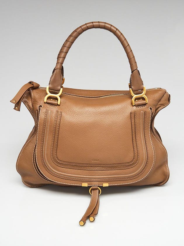 Chloe Khaki Pebbled Leather Large Marcie Satchel Bag