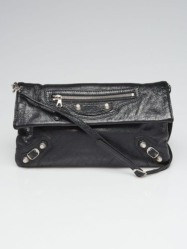 Balenciaga Black Lambskin Leather Giant 12 Silver Envelope Clutch Bag w/ Strap