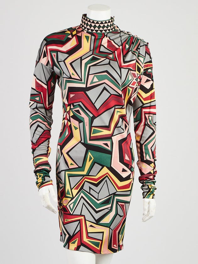 Emilio Pucci Multicolor Abstract Print Fabric Mock Neck Dress Size 8/42