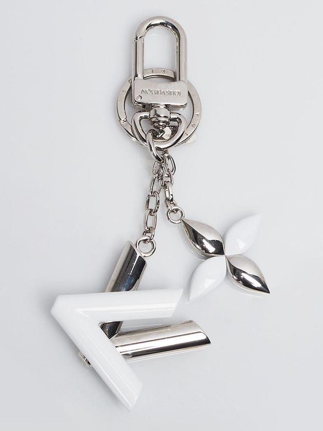 Louis Vuitton White Resin Silvertone Metal LV Twist Key Holder and Bag Charm