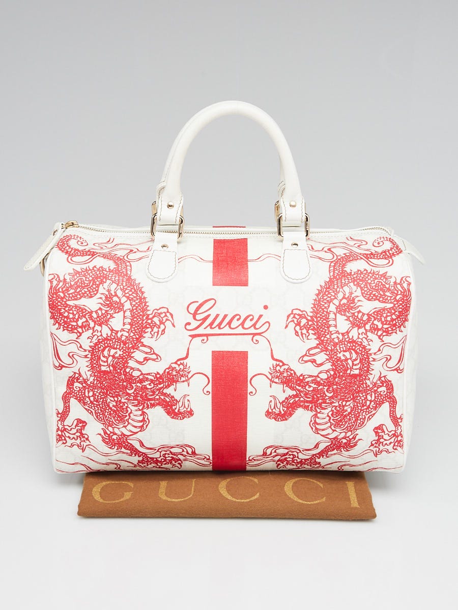 Gucci White/Red GG Coated Canvas Shanghai Medium Joy Boston