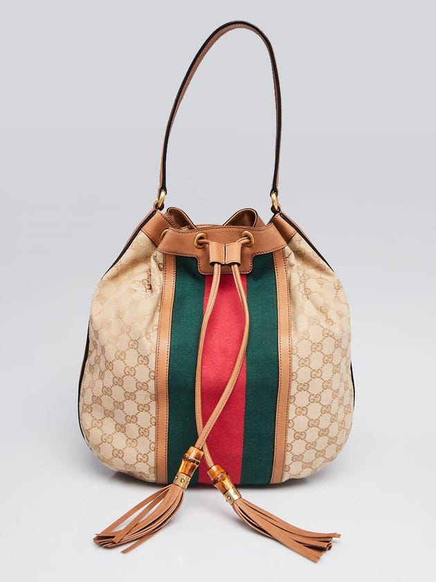 Gucci Beige GG Canvas Vintage Web Rania Drawstring Shoulder Bag