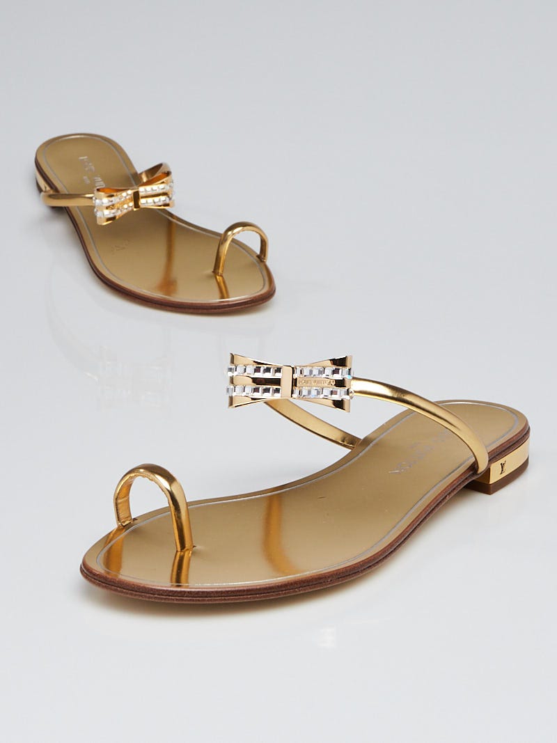 Louis Vuitton Gold Leather Bow Flat Sandals Size 8.5/39 - Yoogi's