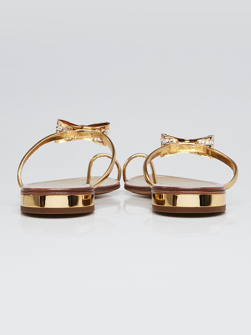 Louis Vuitton Gold Leather Bow Flat Sandals Size 8.5/39 - Yoogi's Closet