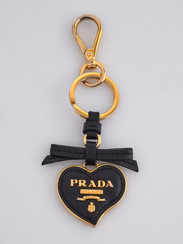 Prada Black Saffiano Leather Heart Key Chain