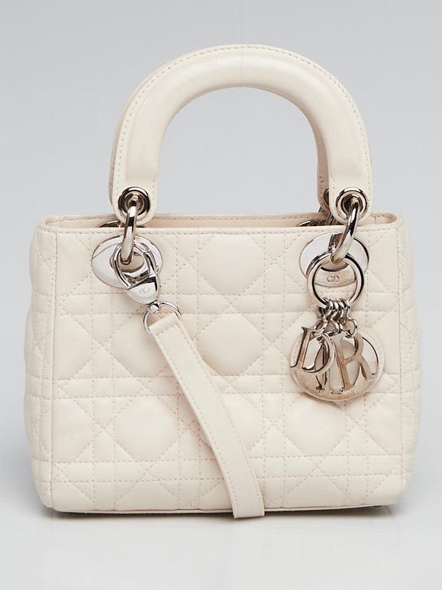 Christian Dior Beige Cannage Quilted Lambskin Leather Mini Lady Dior Bag