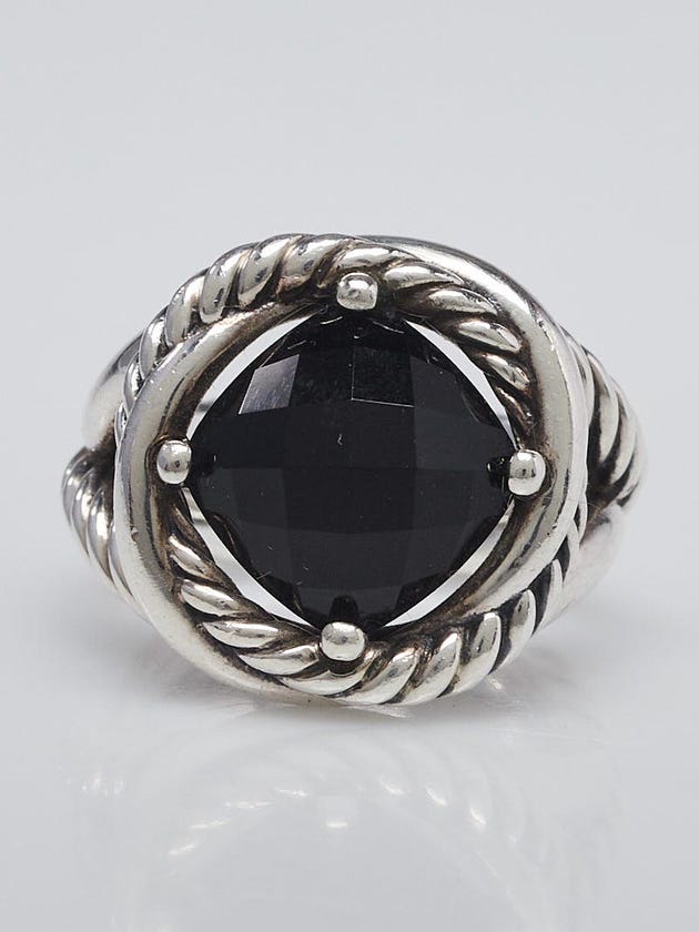 David Yurman 11mm Black Onyx and Sterling Silver Infinity Ring Size 7.5