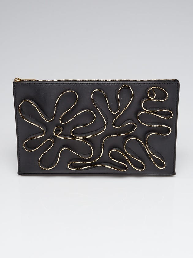 Stella McCartney Black Vegan Leather Zipper Embellished Cavendish Clutch Bag