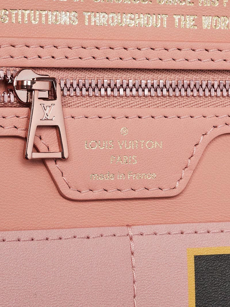 Perpetua Luxury - Louis Vuitton Jeff Koons Fragonard Neverfull MM Handbag  This elegant and classic Louis Vuitton is crafted of Fragonard painting  coated canvas. Features two top pink leather shoulder straps, two
