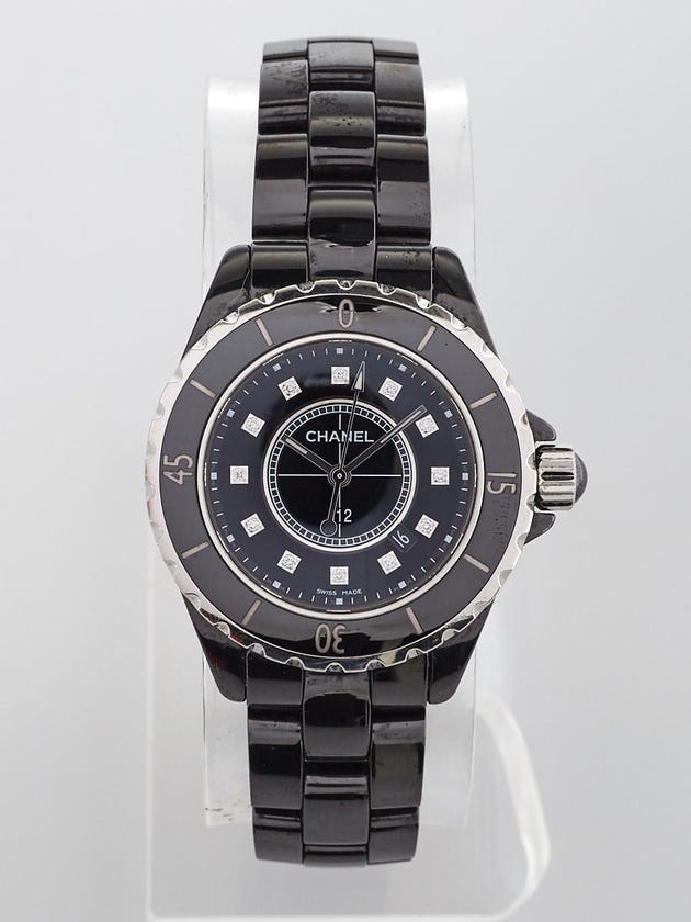 Chanel Black J12 Ceramic and Diamonds 33mm Quartz Watch H1625