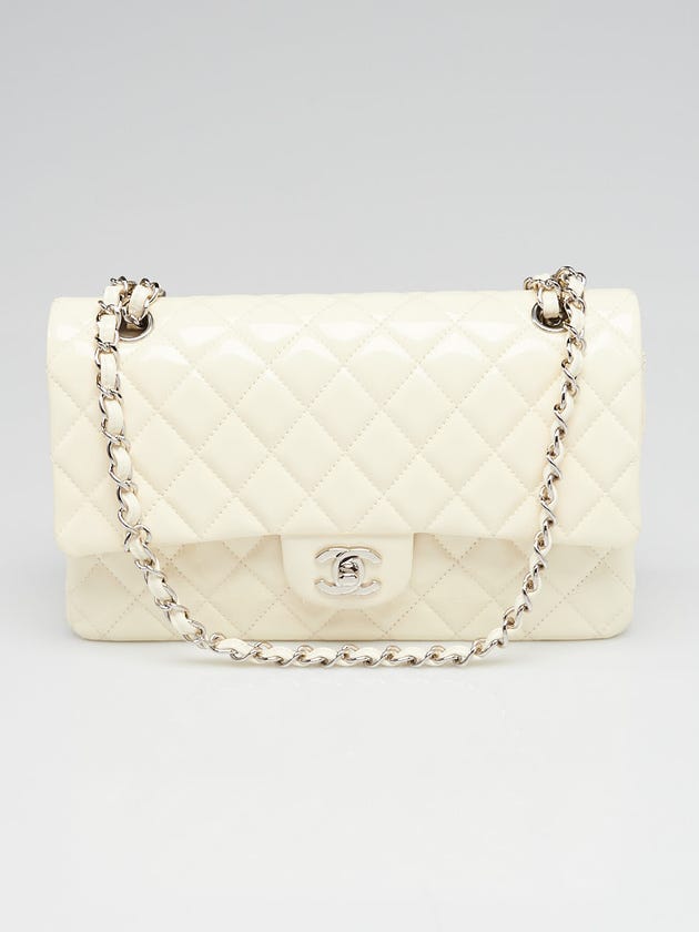 Chanel White Quilted Patent Leather Classic Medium Double Flap Bag
