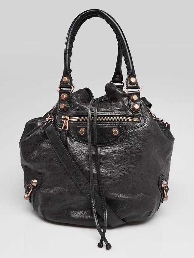 Balenciaga Black Lambskin Leather Giant 21 Rose Gold PomPon Bag