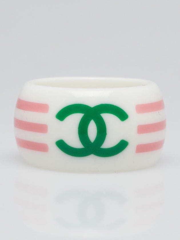 Chanel White/Pink Resin CC Ring Size 6