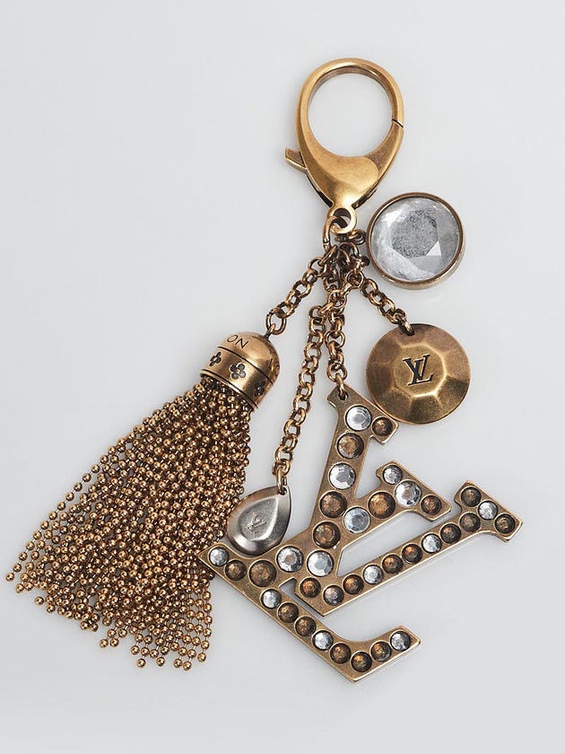 Louis Vuitton Antique Brass Crystal Monogram Tassel Caprice Key Holder and Bag Charm