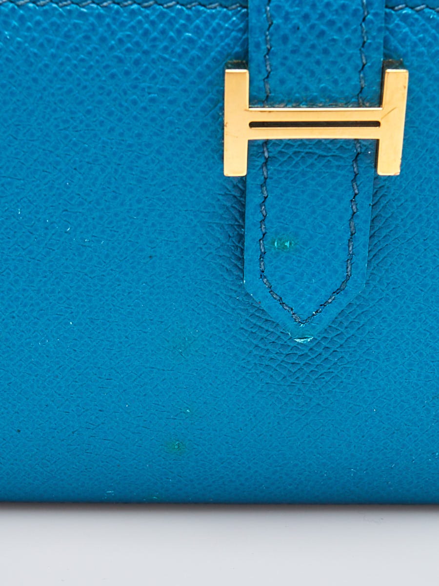 Hermes Teal Blue Epsom Leather Bearn Card Holder Hermes