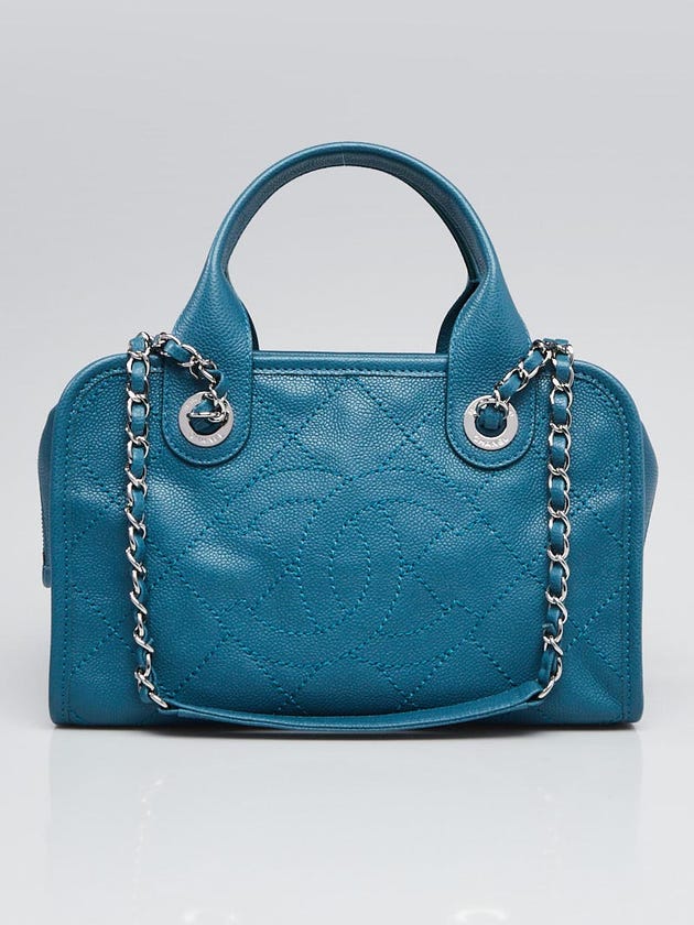 Chanel Turquoise Quilted Caviar Leather Small Deauville Bowling Bag