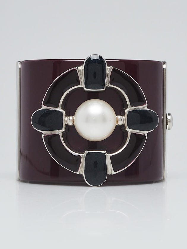Chanel Purple Resin Pearl Wide Cuff Bracelet