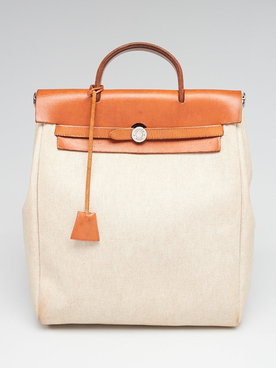 Hermes 30cm Natural Toile and Vache Calfskin Leather Herbag PM