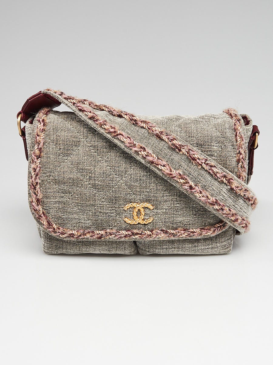 Chanel Grey Quilted Velvet and Wool Parisian Stroll Messenger Bag