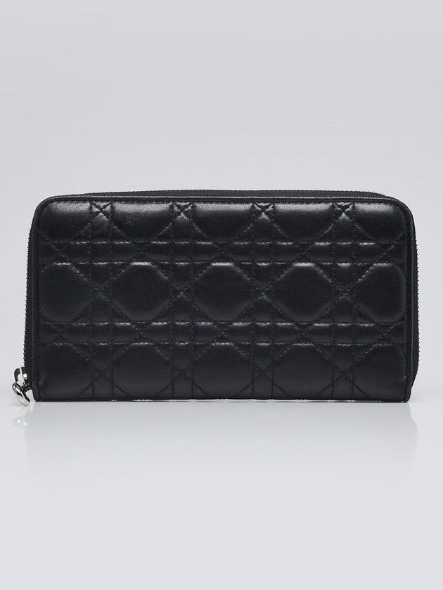 Christian Dior Black Cannage Quilted Lambskin Leather Lady Dior Zippy Wallet