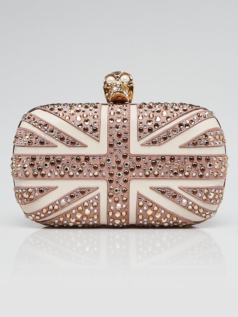 Alexander McQueen Pink Suede and Crystal Britannia Studded Skull Clutch Bag