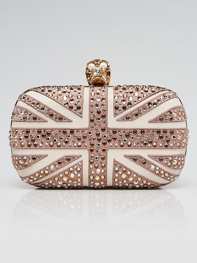 Alexander McQueen Pink Suede and Crystal Britannia Studded Skull Clutch Bag