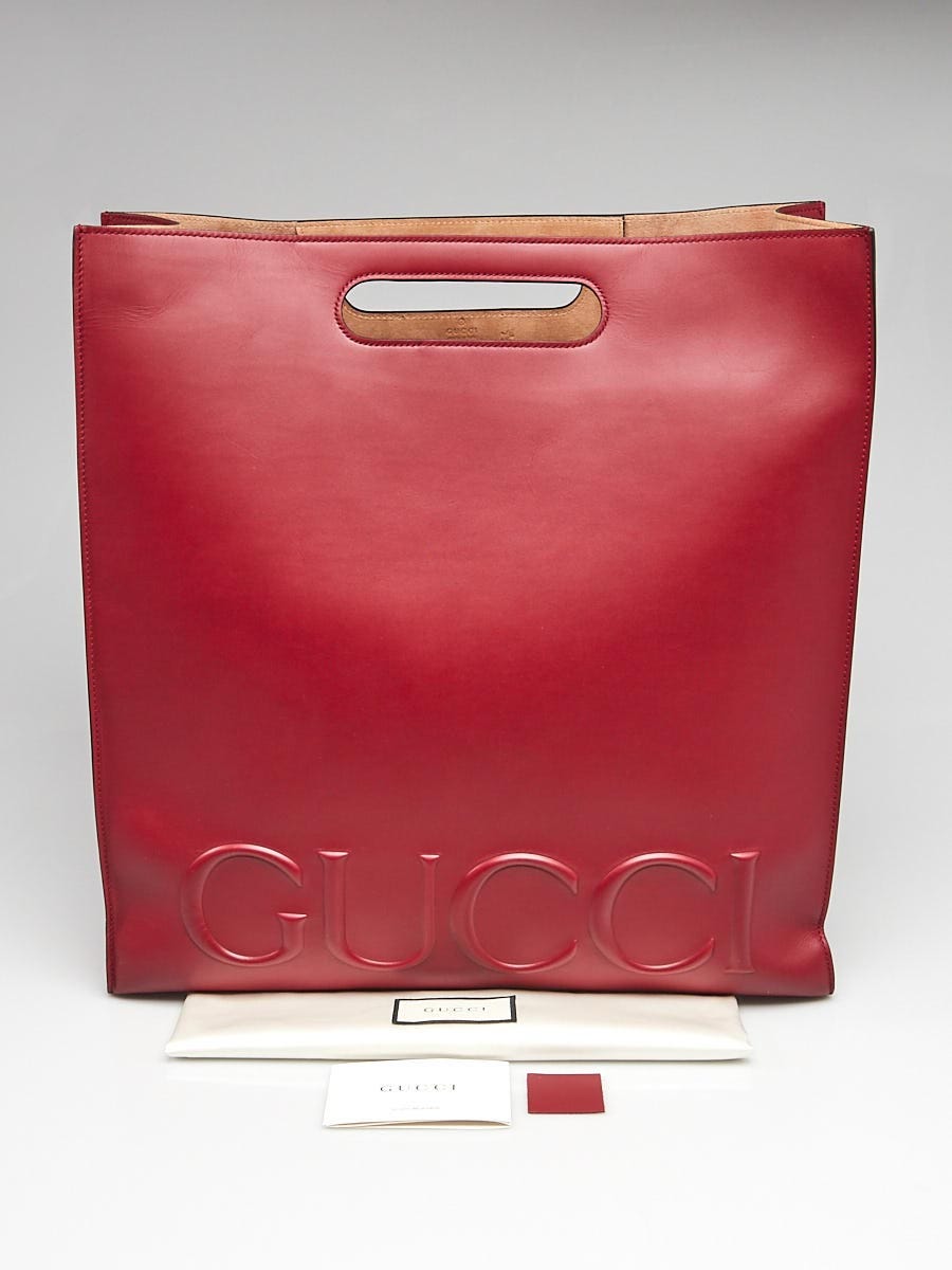 Gucci Red Leather Embossed XL Tote Bag - Yoogi's Closet