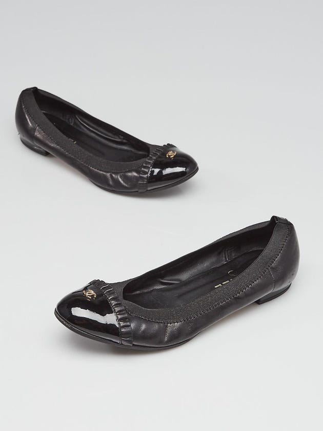 Chanel Black Lambskin Ruffle Cap Toe Elastic Ballet Flats Size 8.5/39