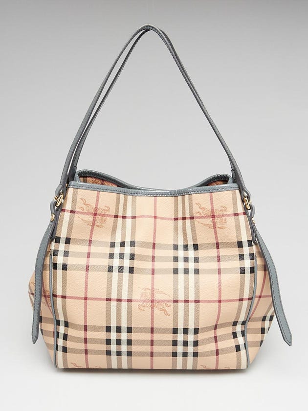 Burberry Grey Patent Leather Haymarket Check Coated Canvas Canterbury Tote Bag