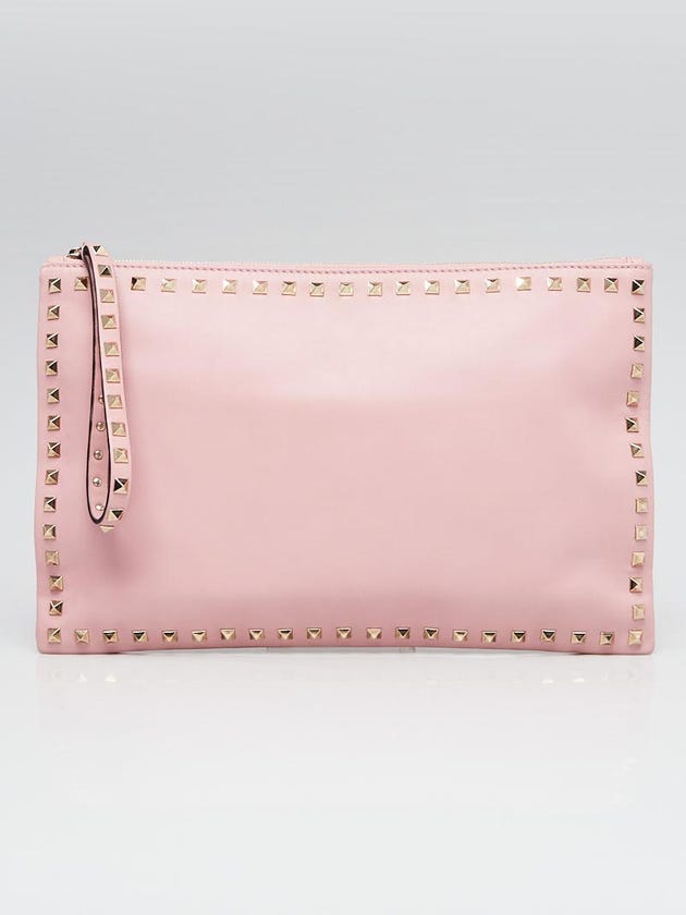 Valentino Pink Leather Rockstud Oversized Clutch Bag