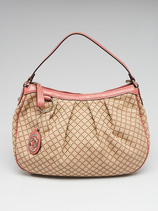 Gucci Beige/Pink Diamante Canvas Medium Sukey Hobo Bag