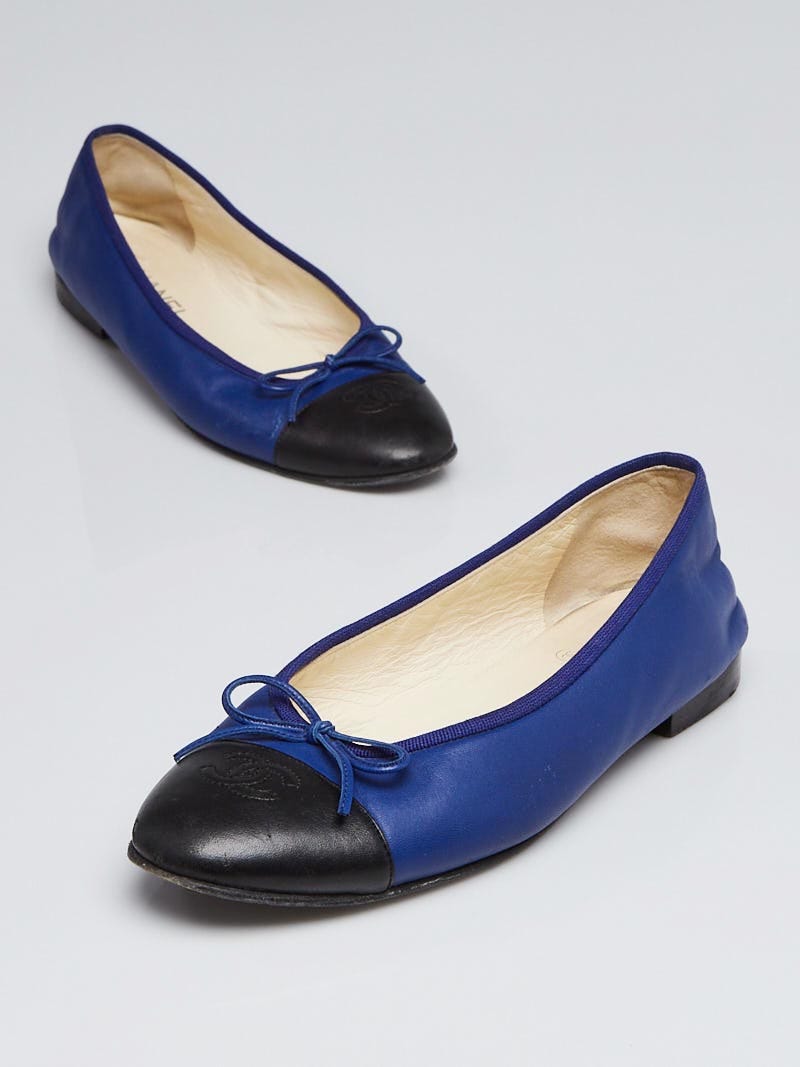 Chanel Blue/Black Lambskin Leather CC Cap Toe Ballet Flats Size 10/40.5 -  Yoogi's Closet