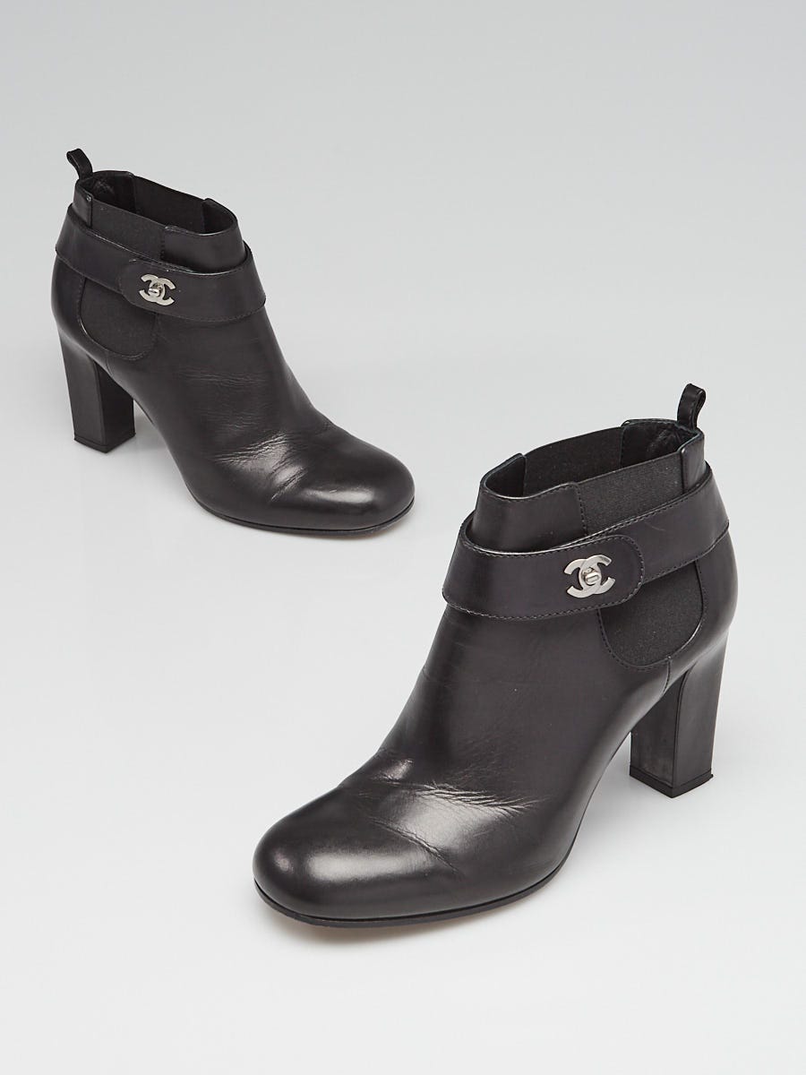 Chanel Black Leather CC Ankle Boots Size 9/39.5 - Yoogi's Closet