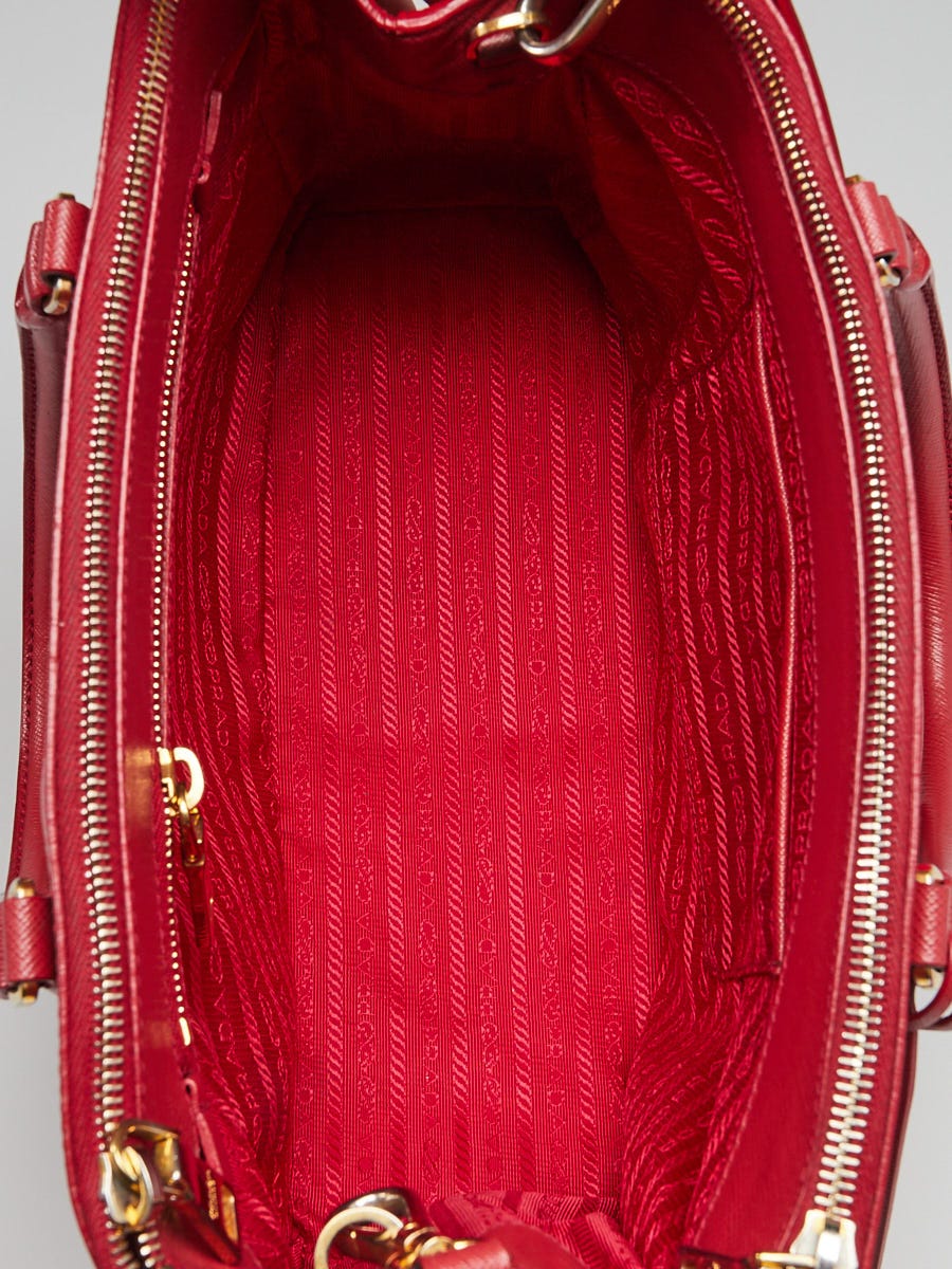 Prada Red Saffiano Lux Leather Zip Bauletto Bag at 1stDibs