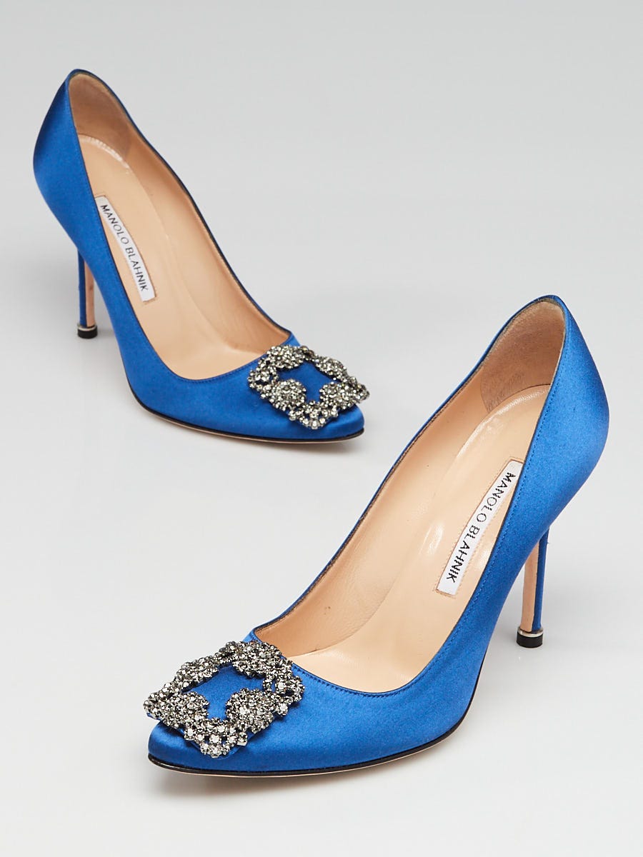 Manolo blahnik blue satin hot sale pumps