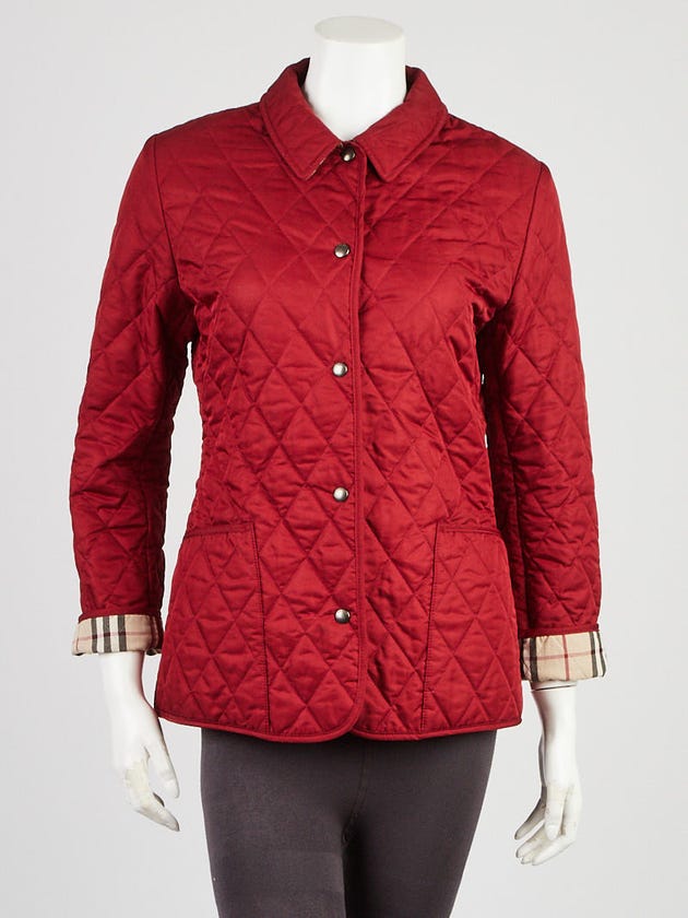 Burberry Red Quilted Polyester Button Down Jacket Size S