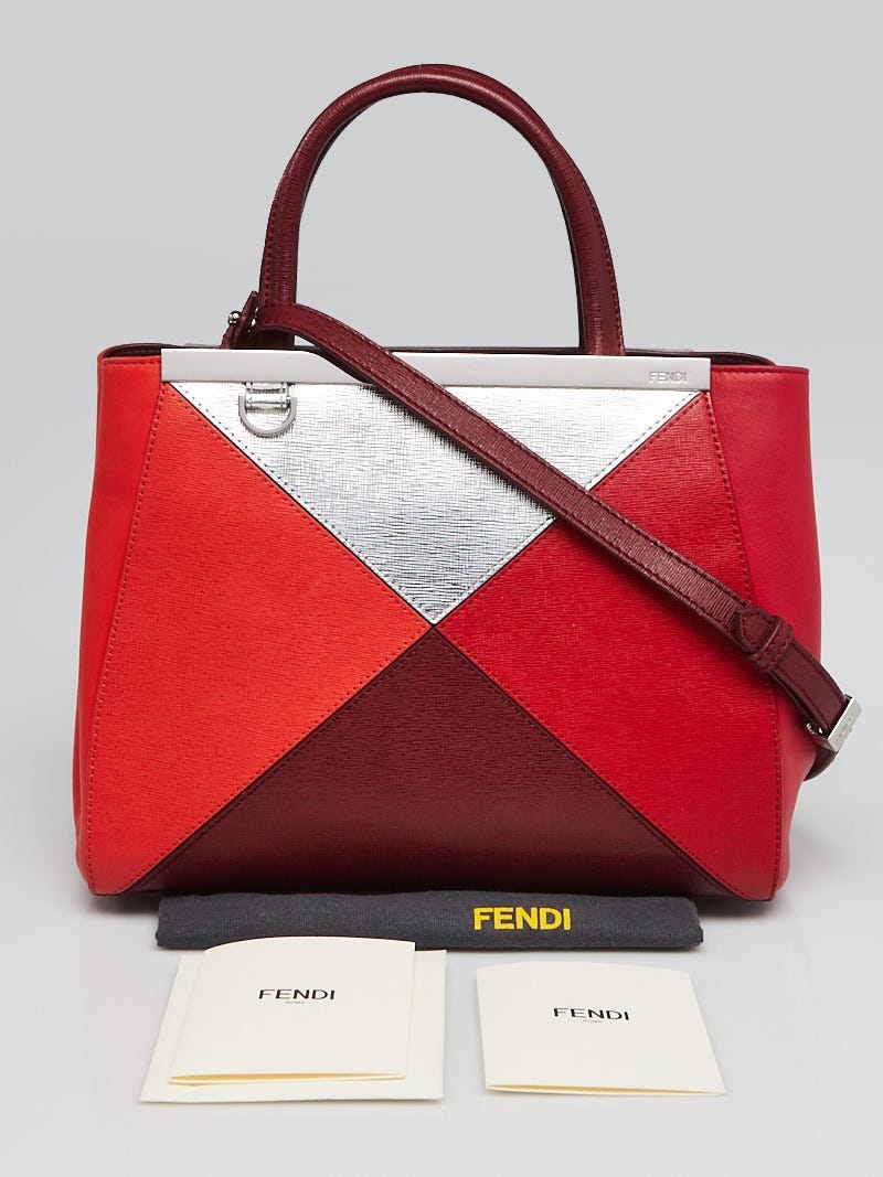 Fendi Red/Silver Saffiano Leather Petite Sac 2jours Elite Tote Bag