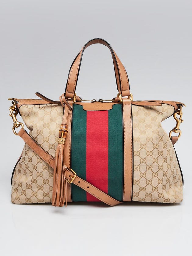 Gucci Beige GG Canvas Vintage Web Rania Top Handle Bag