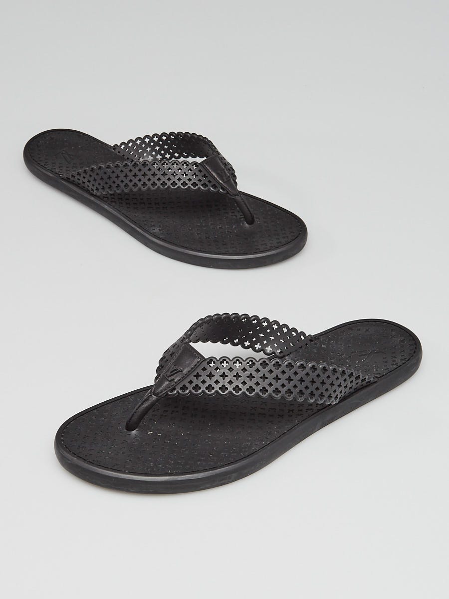 LOUIS VUITTON ブラック ドレーピーミュール Louis Vuitton Black Rubber and Leather Tattoo Flip Flop