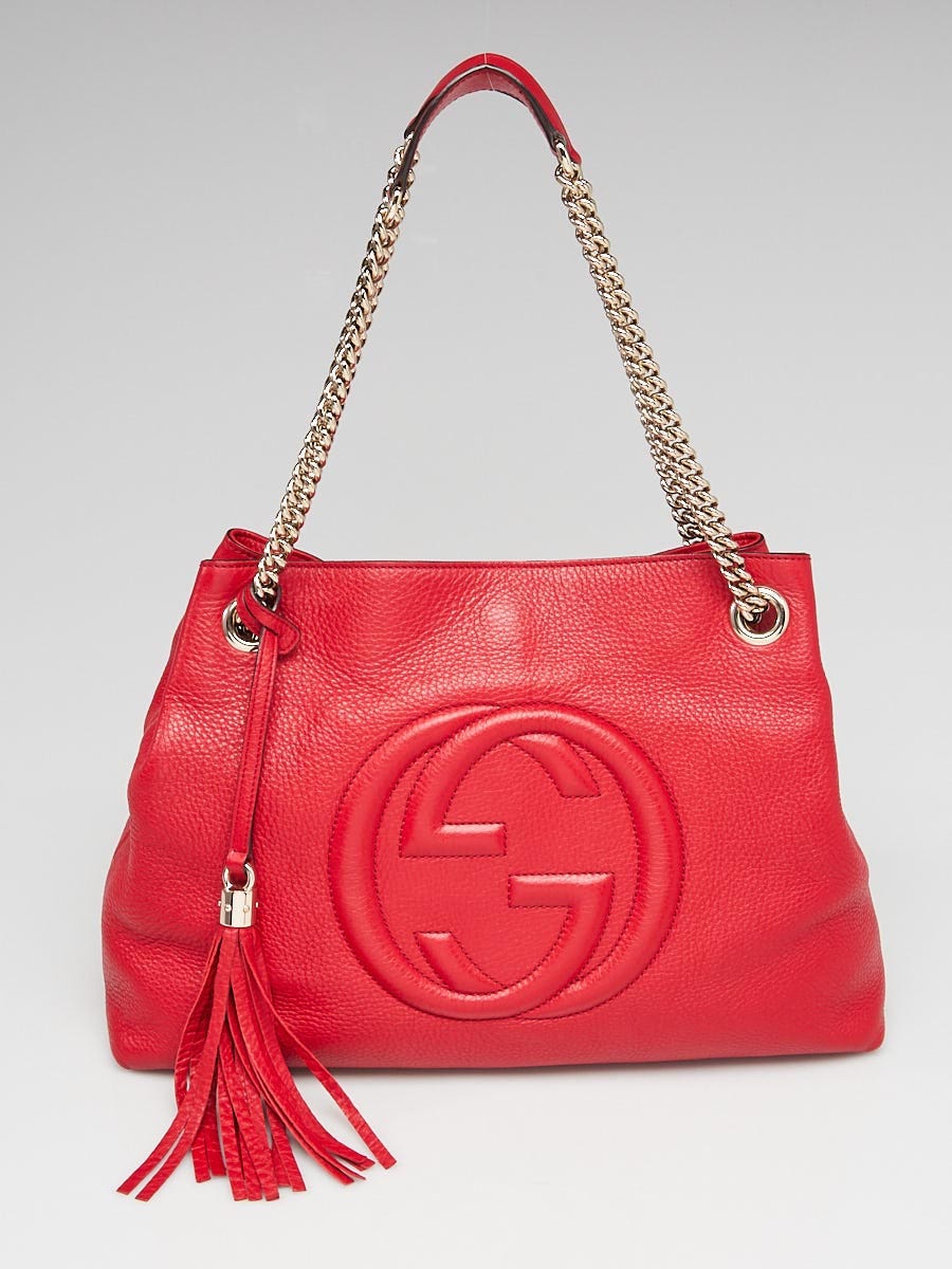 GUCCI Soho Top Handle Pebbled Leather Tote Bag Red-US